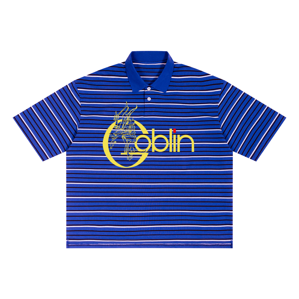 Unisex Striped Boxy Collared Polo Shirt